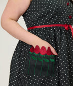 Smak Parlour Plus Size Black Pin Dot Rose Sleeveless Swing Dress - Unique Vintage - Womens, DRESSES, SWING