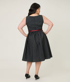 Smak Parlour Plus Size Black Pin Dot Rose Sleeveless Swing Dress - Unique Vintage - Womens, DRESSES, SWING