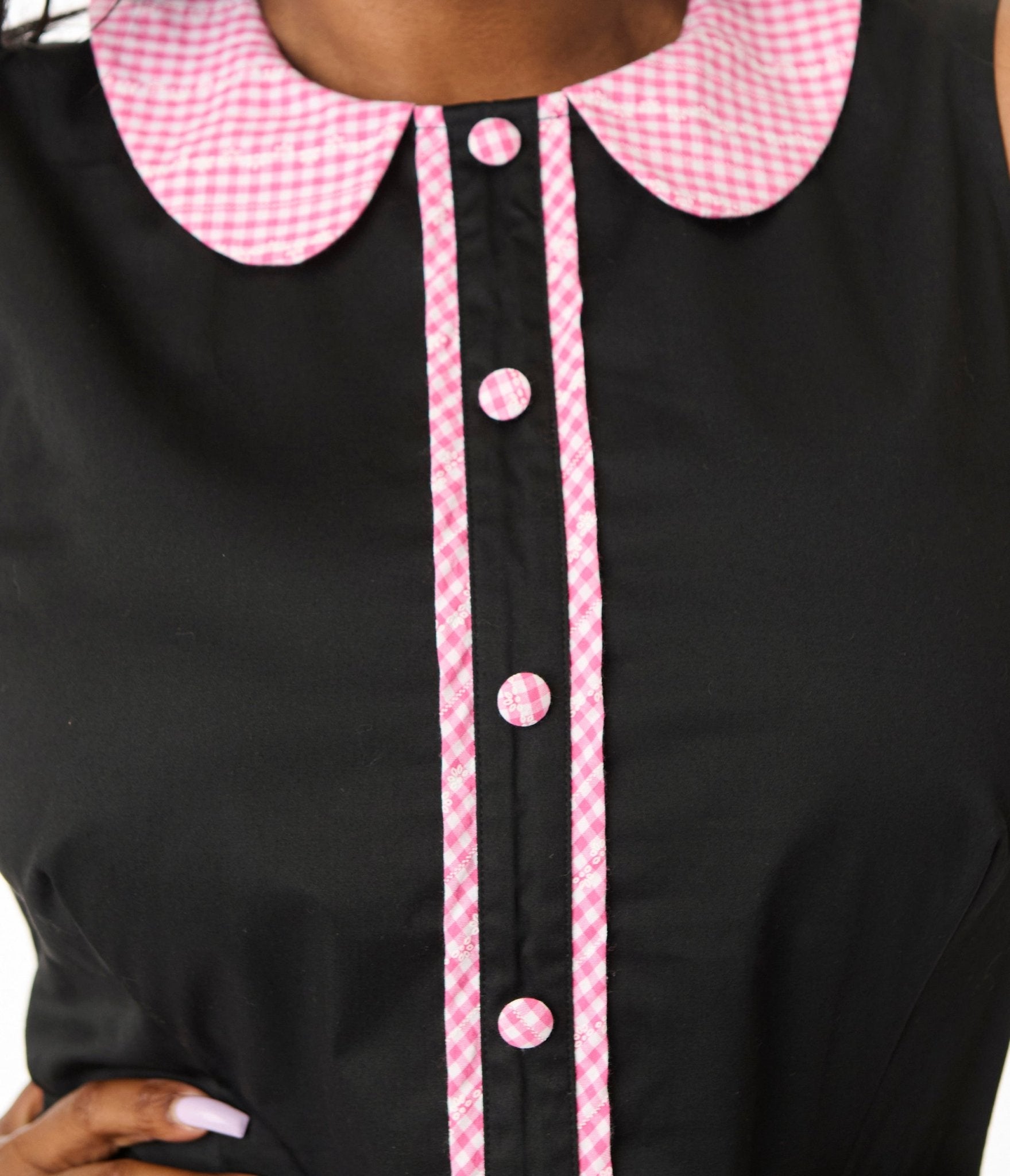 Smak Parlour Plus Size Black & Pink Gingham Cotton Shift Dress - Unique Vintage - Womens, DRESSES, A - LINE