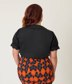 Smak Parlour Plus Size Black & Pumpkin Embroidery Puff Sleeve Top - Unique Vintage - Womens, TOPS, WOVEN TOPS
