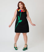 Smak Parlour Plus Size Black & Rainbow Collar Shift Dress - Unique Vintage - Womens, DRESSES, SHIFTS