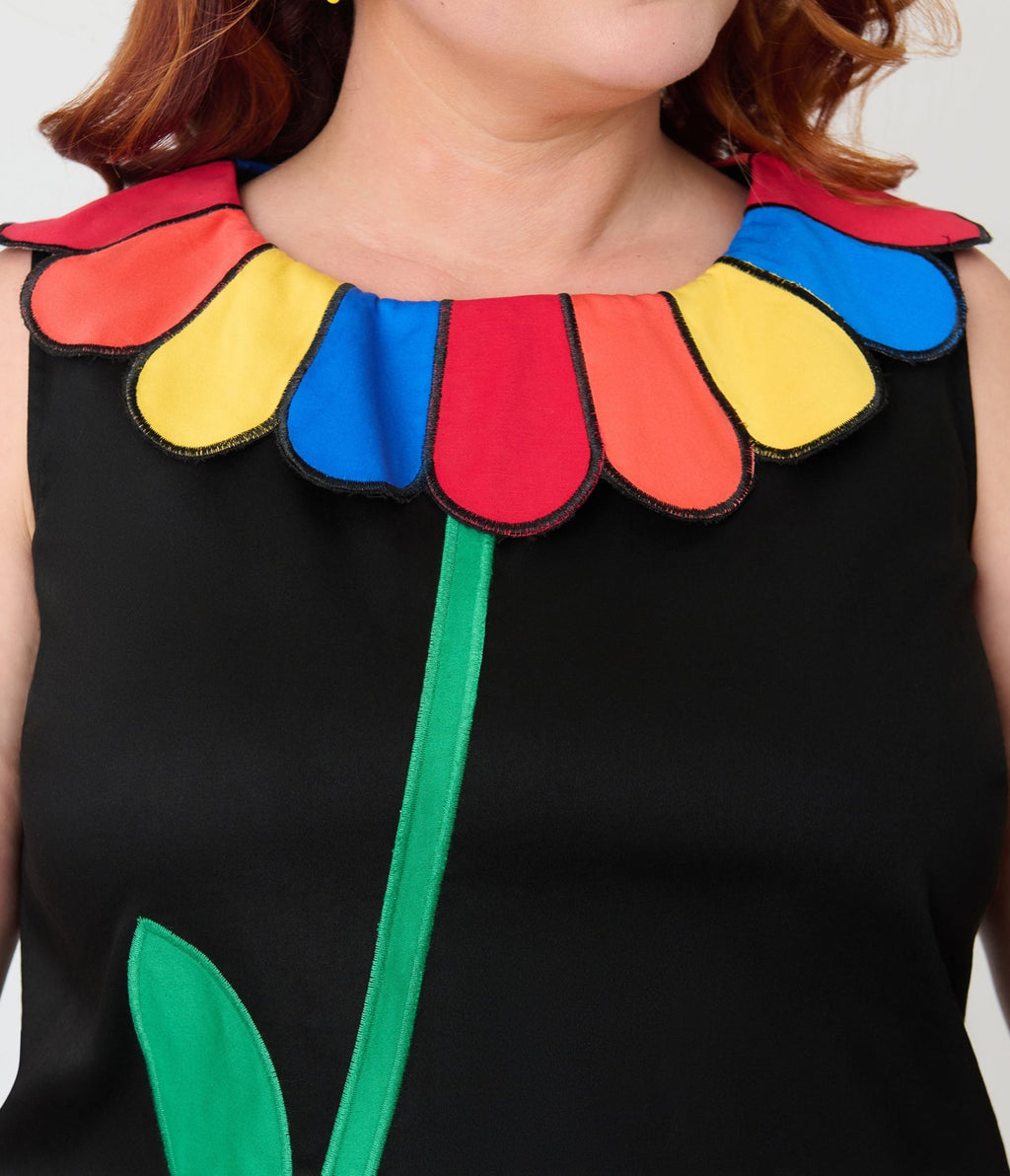 Smak Parlour Plus Size Black & Rainbow Collar Shift Dress - Unique Vintage - Womens, DRESSES, SHIFTS