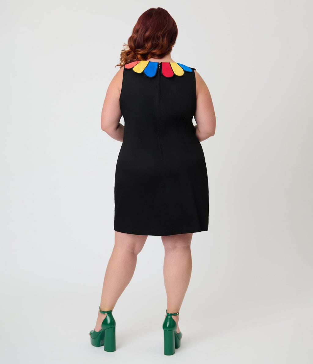 Smak Parlour Plus Size Black & Rainbow Collar Shift Dress - Unique Vintage - Womens, DRESSES, SHIFTS