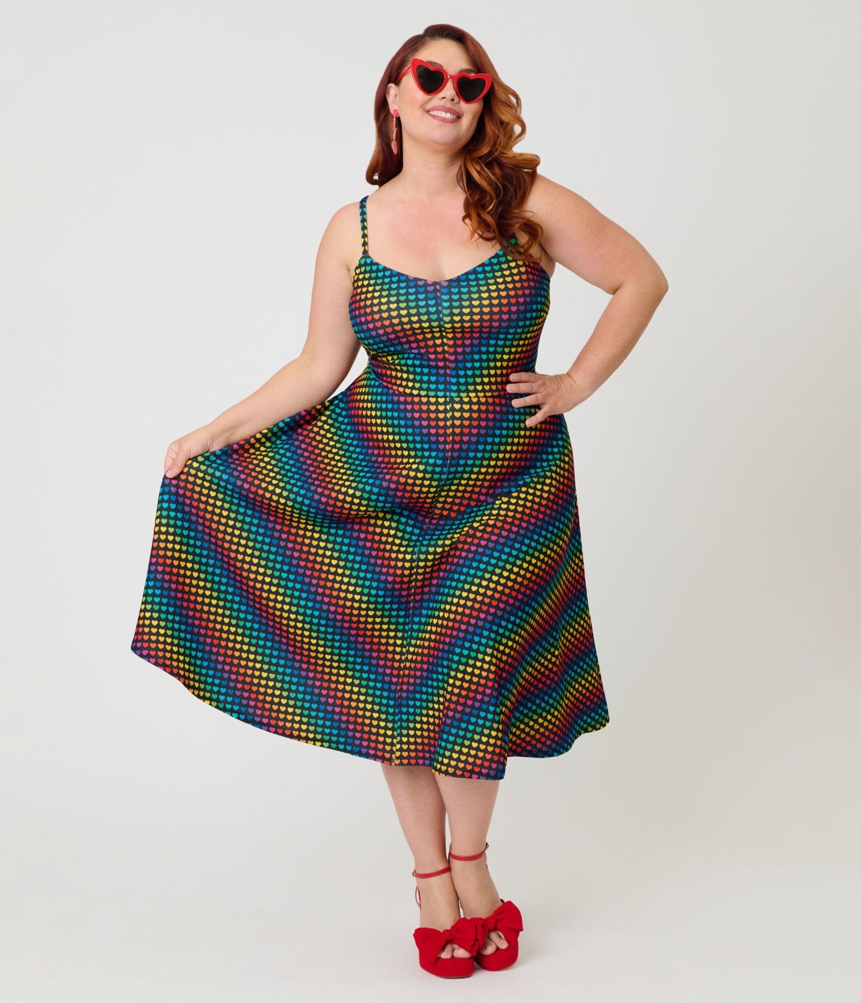 Smak Parlour Plus Size Black & Rainbow Heart Chevron Midi Dress 2X/20W-22W