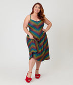 Smak Parlour Plus Size Black & Rainbow Heart Chevron Midi Dress - Unique Vintage - Womens, DRESSES, MIDI
