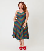 Smak Parlour Plus Size Black & Rainbow Heart Chevron Midi Dress - Unique Vintage - Womens, DRESSES, MIDI