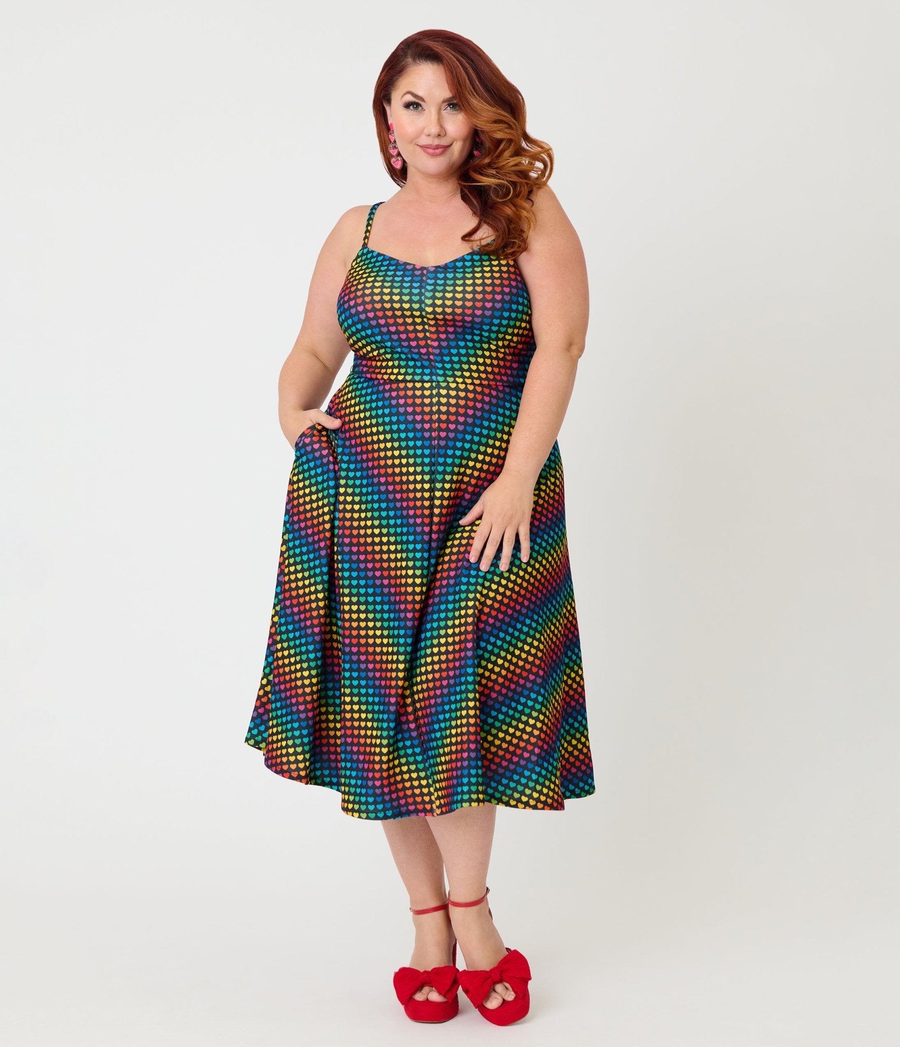 Smak Parlour Plus Size Black & Rainbow Heart Chevron Midi Dress - Unique Vintage - Womens, DRESSES, MIDI