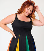 Smak Parlour Plus Size Black & Rainbow Pleated Skirted Romper - Unique Vintage - Womens, BOTTOMS, ROMPERS AND JUMPSUITS