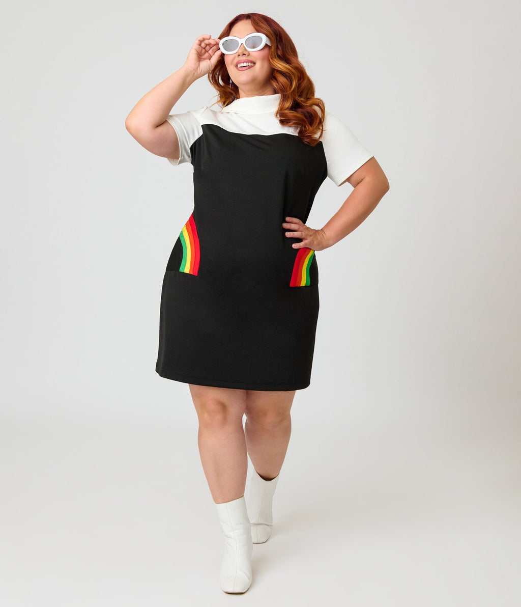 Smak Parlour Plus Size Black & Rainbow Pockets Shift Dress - Unique Vintage - Womens, DRESSES, SHIFTS