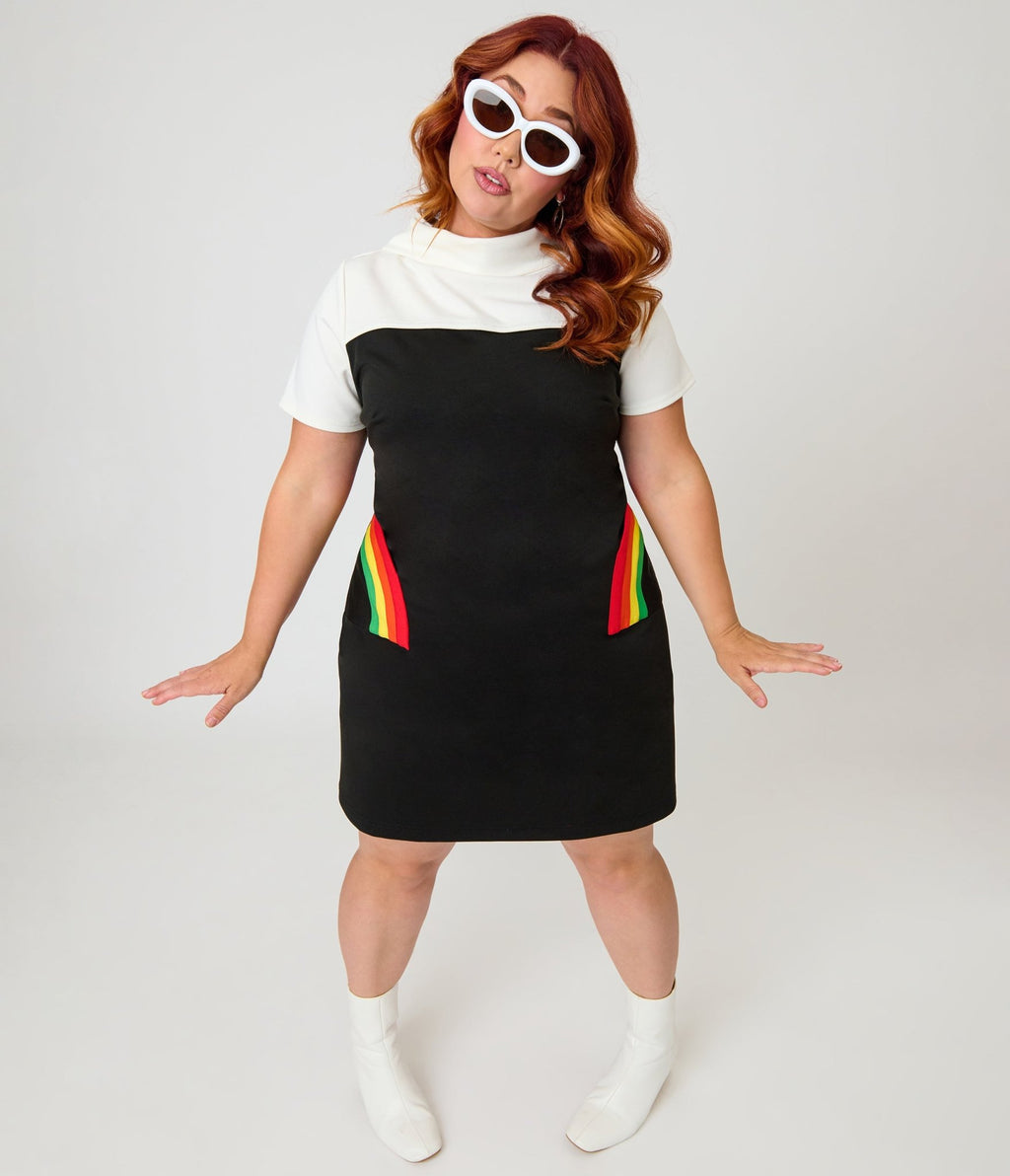 Smak Parlour Plus Size Black & Rainbow Pockets Shift Dress - Unique Vintage - Womens, DRESSES, SHIFTS