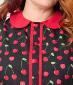 Smak Parlour Plus Size Black & Red Cherry Cotton Shift Dress - Unique Vintage - Womens, DRESSES, A - LINE