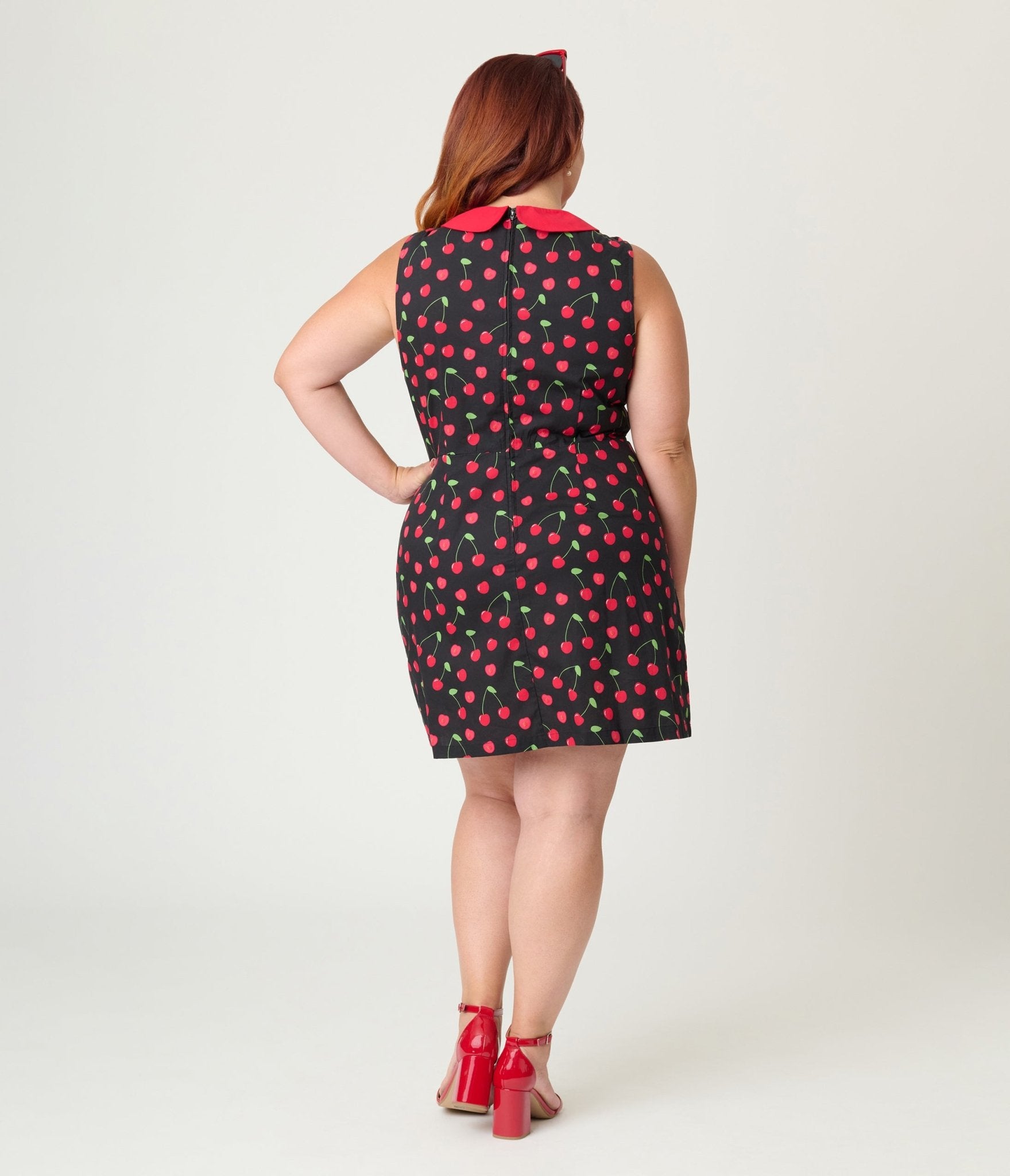Smak Parlour Plus Size Black & Red Cherry Cotton Shift Dress - Unique Vintage - Womens, DRESSES, A - LINE