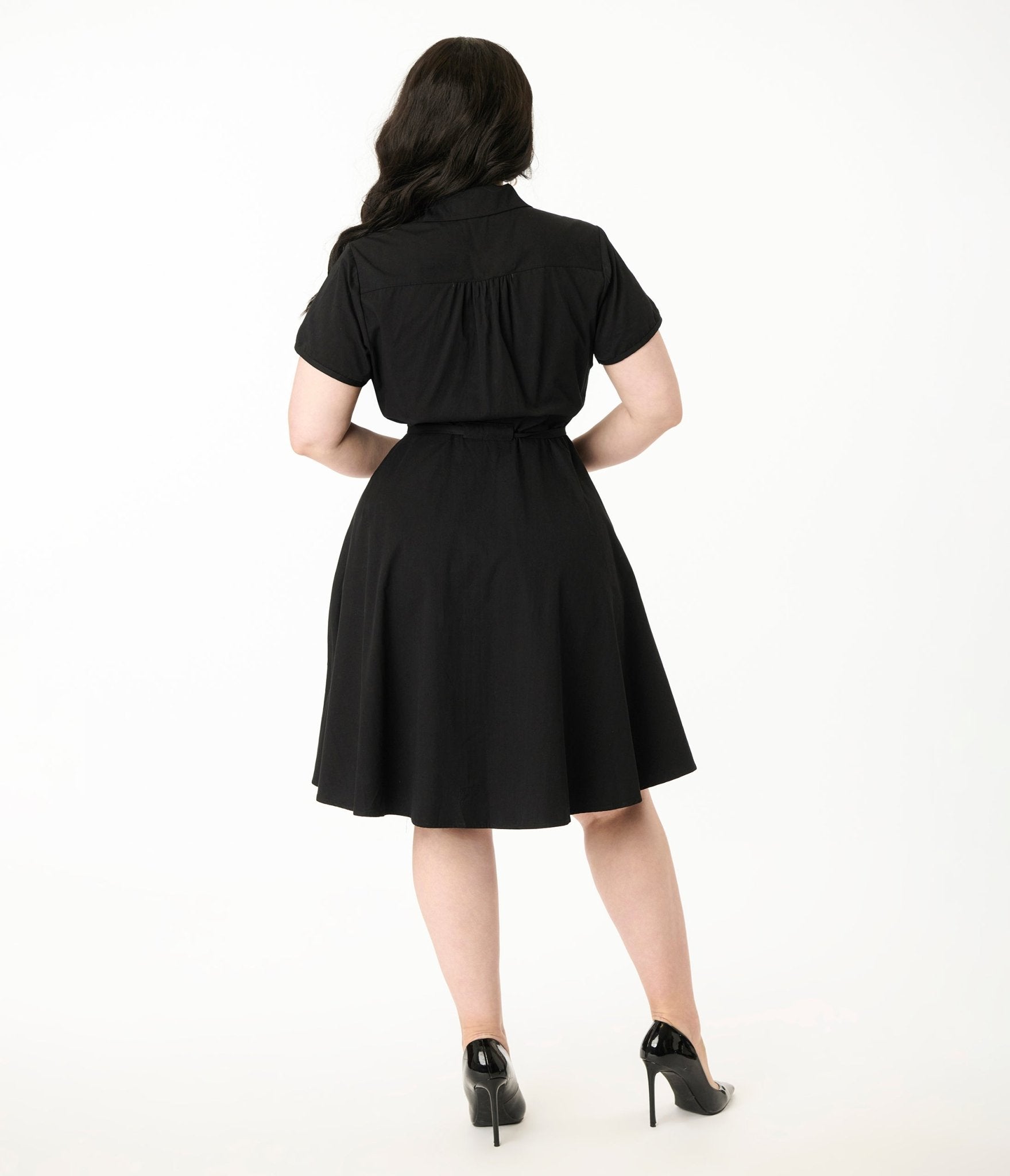 Smak Parlour Plus Size Black Scaredy Cat Cotton Fit & Flare Dress - Unique Vintage - Womens, DRESSES, FIT AND FLARE