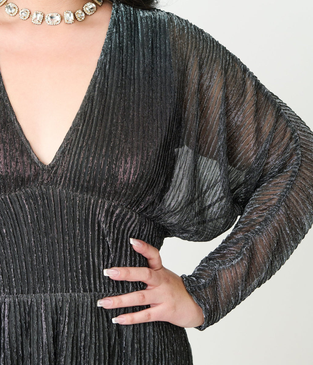 Smak Parlour Plus Size Black & Silver Shimmer Maxi Dress - Unique Vintage - Womens, DRESSES, MAXI