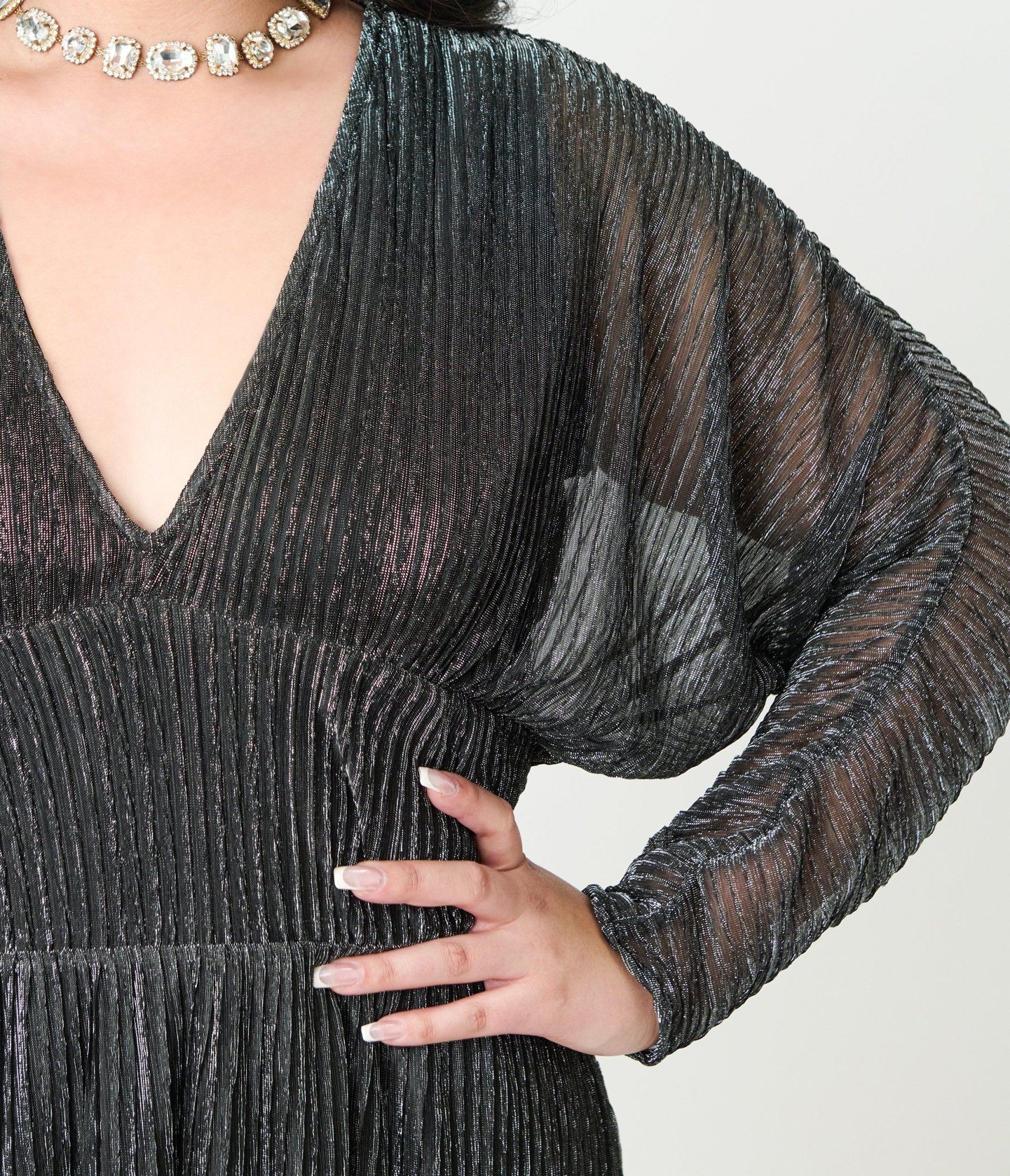 Smak Parlour Plus Size Black & Silver Shimmer Maxi Dress - Unique Vintage - Womens, DRESSES, MAXI