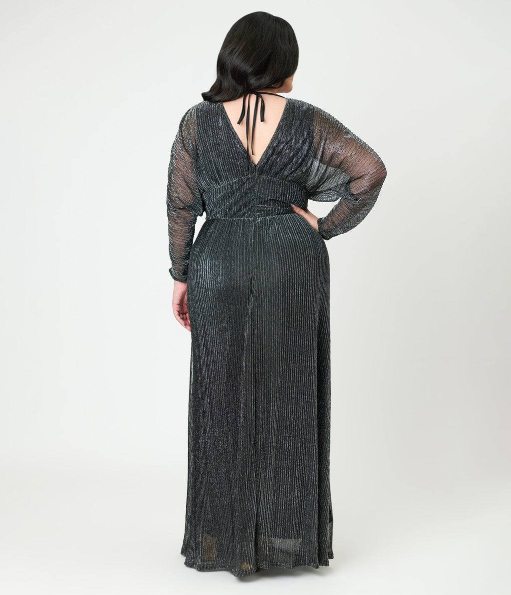 Smak Parlour Plus Size Black & Silver Shimmer Maxi Dress - Unique Vintage - Womens, DRESSES, MAXI