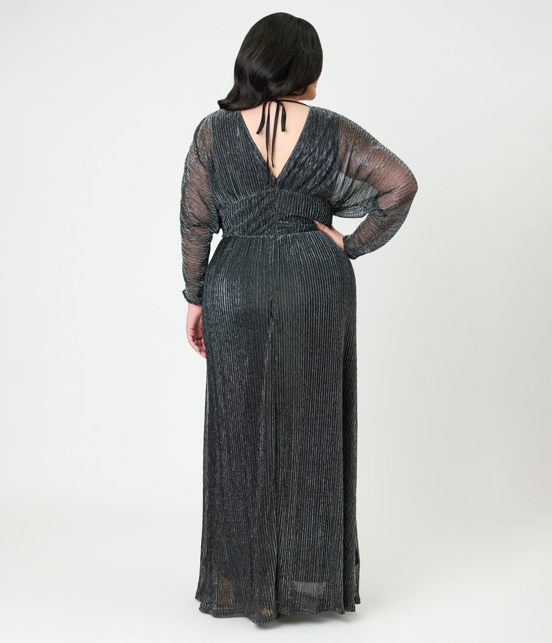 Smak Parlour Plus Size Black & Silver Shimmer Maxi Dress - Unique Vintage - Womens, DRESSES, MAXI