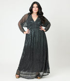 Smak Parlour Plus Size Black & Silver Shimmer Maxi Dress - Unique Vintage - Womens, DRESSES, MAXI