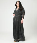 Smak Parlour Plus Size Black & Silver Shimmer Maxi Dress - Unique Vintage - Womens, DRESSES, MAXI