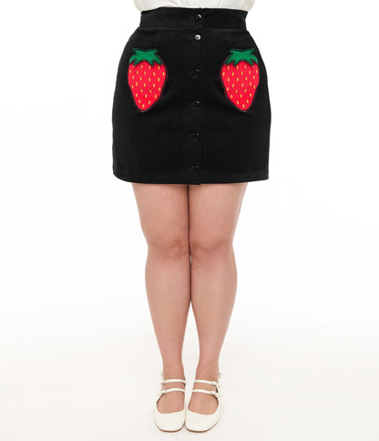Smak Parlour Plus Size Black & Strawberry Pocket Match Game Mini Skirt - Unique Vintage - Womens, BOTTOMS, SKIRTS