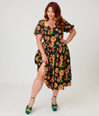 Smak Parlour Plus Size Black & Sunflower Sweetheart Swing Dress - Unique Vintage - Womens, DRESSES, SWING