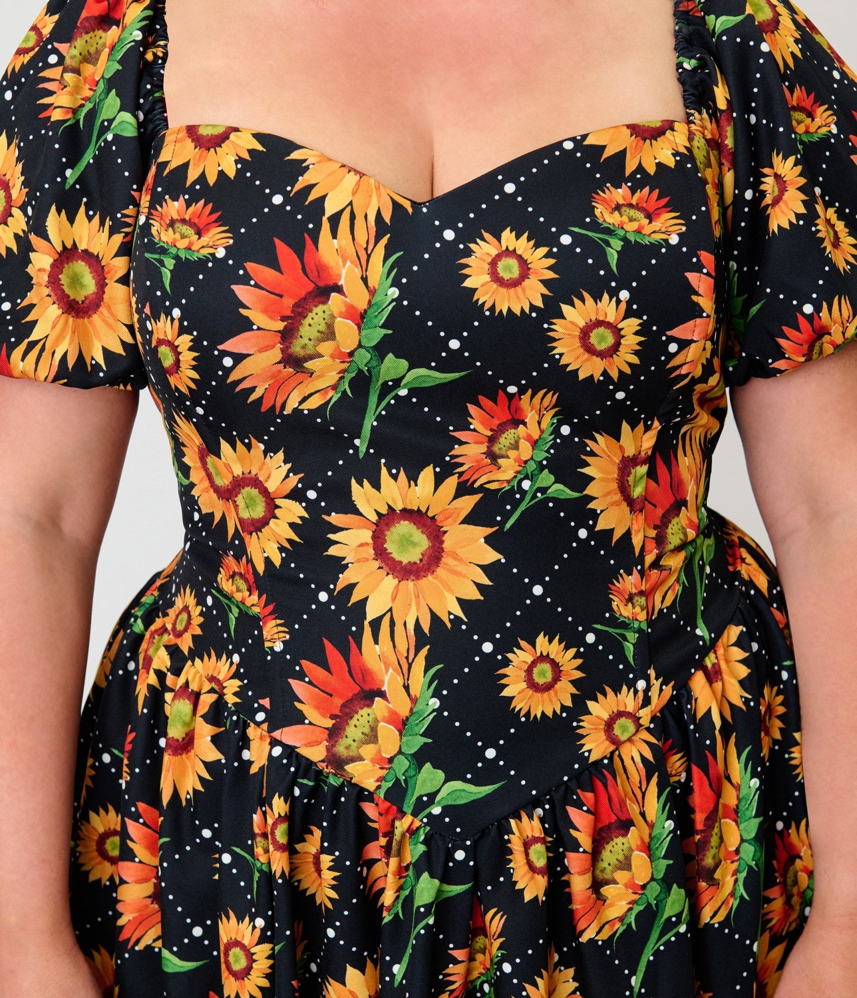 Smak Parlour Plus Size Black & Sunflower Sweetheart Swing Dress - Unique Vintage - Womens, DRESSES, SWING