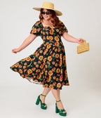 Smak Parlour Plus Size Black & Sunflower Sweetheart Swing Dress - Unique Vintage - Womens, DRESSES, SWING