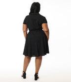 Smak Parlour Plus Size Black Textured Cotton Fit & Flare Dress - Unique Vintage - Womens, DRESSES, FIT AND FLARE