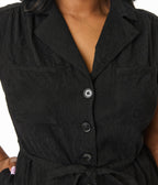 Smak Parlour Plus Size Black Textured Cotton Fit & Flare Dress - Unique Vintage - Womens, DRESSES, FIT AND FLARE