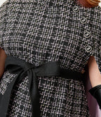 Smak Parlour Plus Size Black Tweed Plaid Savile Row Cape Coat - Unique Vintage - Womens, TOPS, OUTERWEAR
