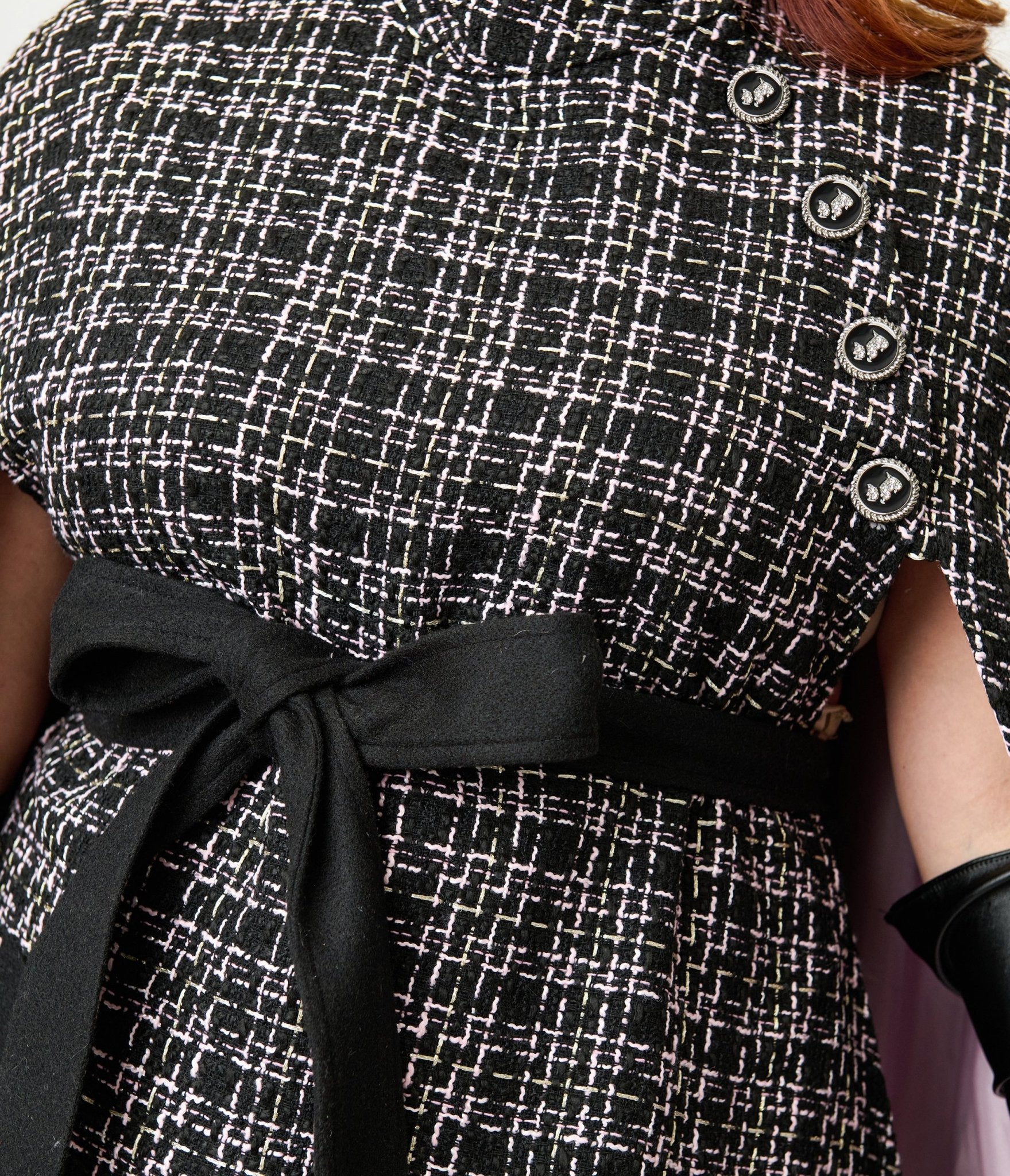 Smak Parlour Plus Size Black Tweed Plaid Savile Row Cape Coat - Unique Vintage - Womens, TOPS, OUTERWEAR
