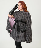 Smak Parlour Plus Size Black Tweed Plaid Savile Row Cape Coat - Unique Vintage - Womens, TOPS, OUTERWEAR