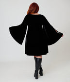 Smak Parlour Plus Size Black Velvet Moon Cutout Bell Sleeve Mini Dress - Unique Vintage - Womens, DRESSES, FIT AND FLARE