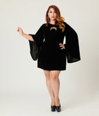 Smak Parlour Plus Size Black Velvet Moon Cutout Downtown Scene Mini Dress - Unique Vintage - Womens, DRESSES, FIT AND FLARE