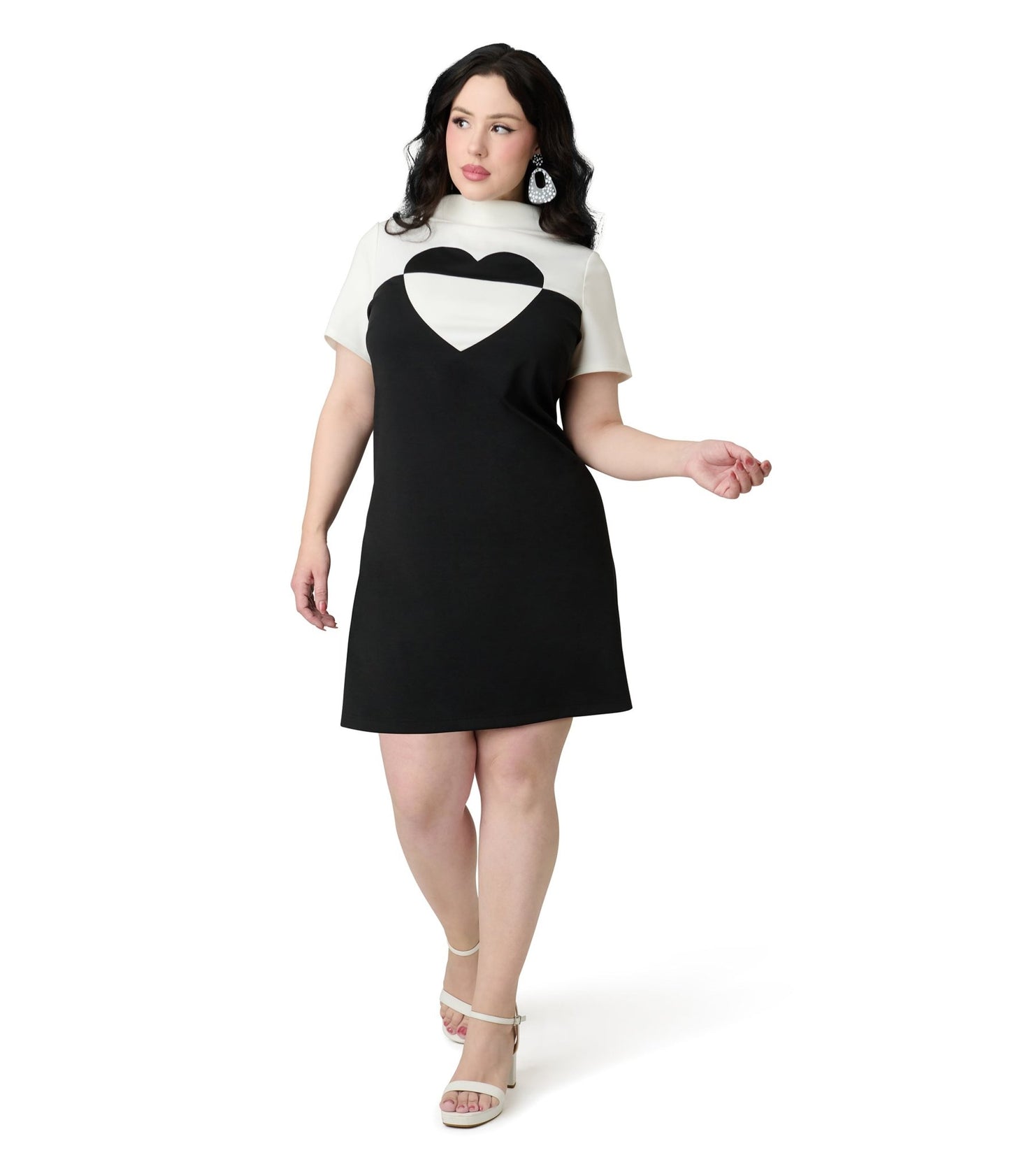 Smak Parlour Plus Size Black & White Color Block Heart Shift Dress - Unique Vintage - Womens, DRESSES, SHIFTS