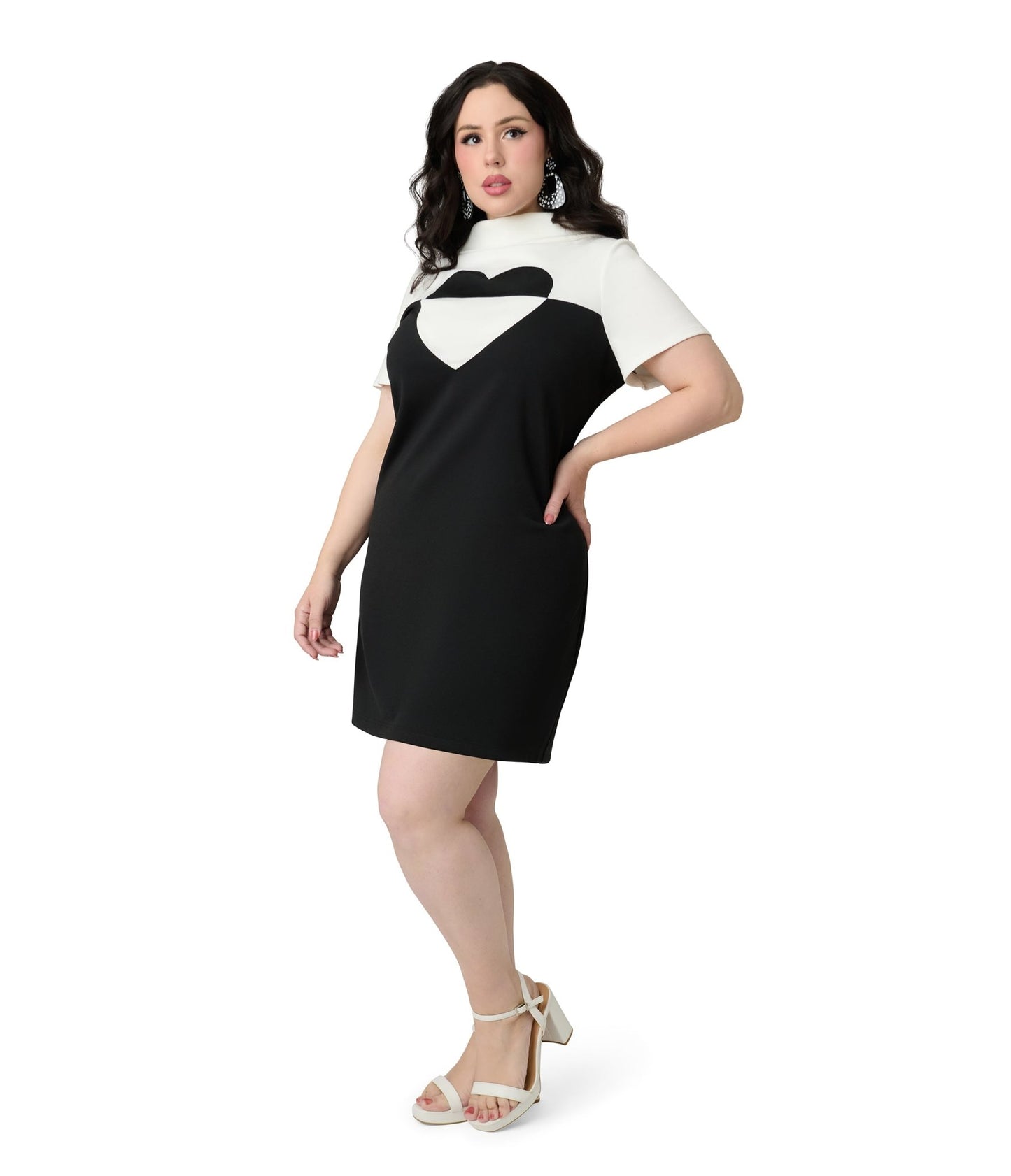 Smak Parlour Plus Size Black & White Color Block Heart Shift Dress - Unique Vintage - Womens, DRESSES, SHIFTS