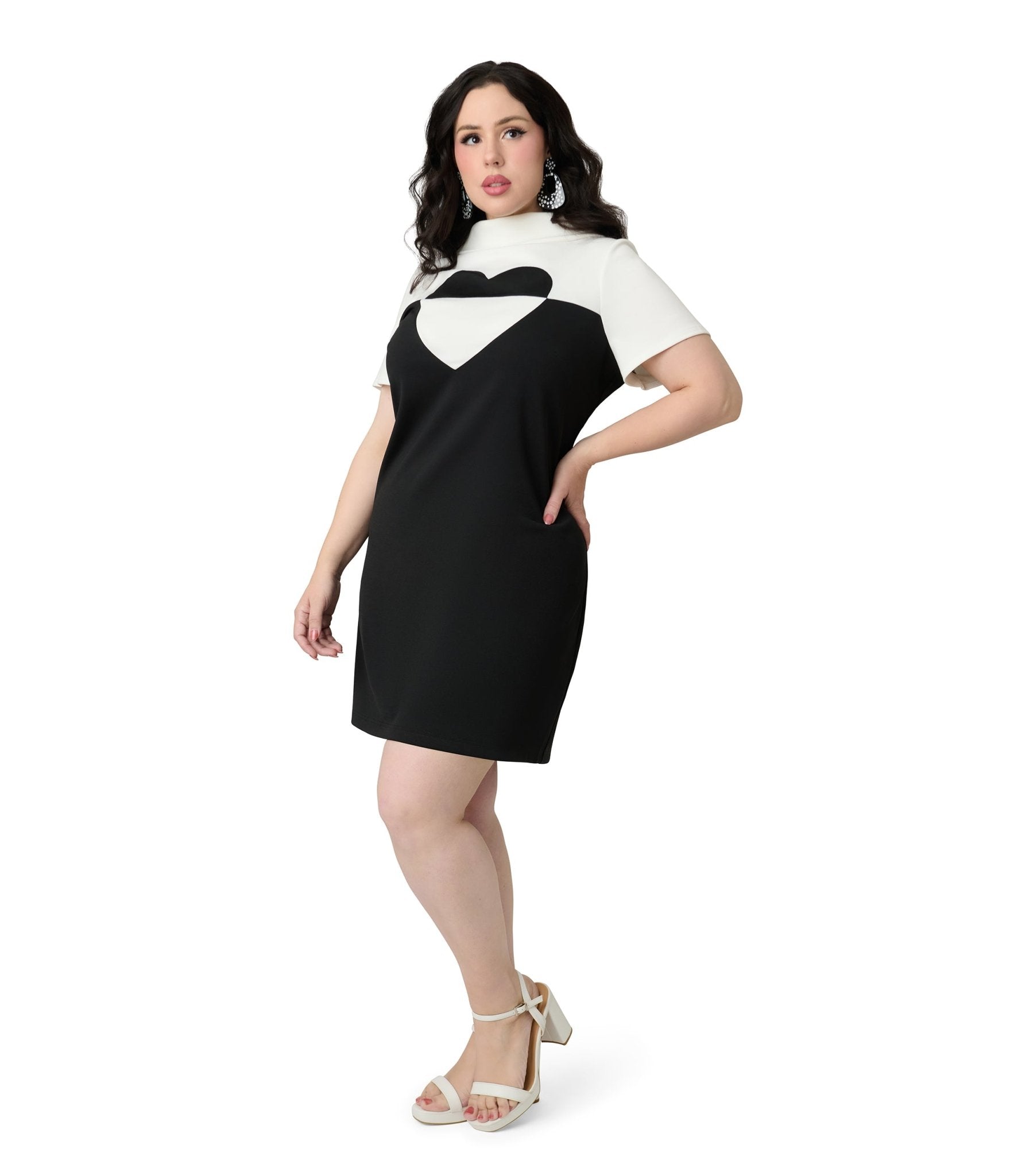 Smak Parlour Plus Size Black & White Color Block Heart Shift Dress - Unique Vintage - Womens, DRESSES, SHIFTS