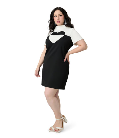 Smak Parlour Plus Size Black & White Color Block Heart Shift Dress - Unique Vintage - Womens, DRESSES, SHIFTS