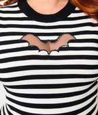 Smak Parlour Plus Size Black & White Striped Bat Cutout Sweater - Unique Vintage - Womens, TOPS, SWEATERS