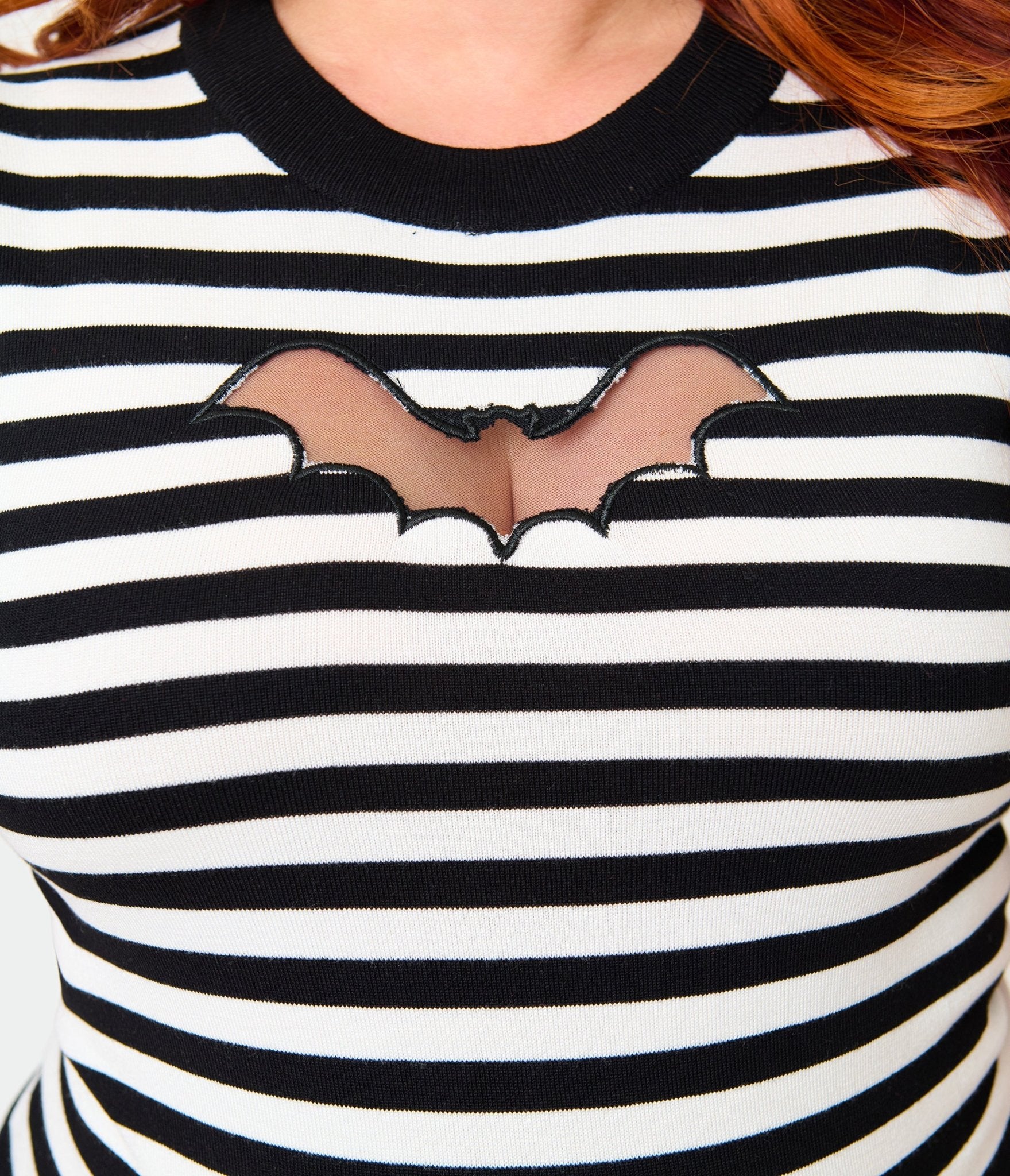 Smak Parlour Plus Size Black & White Striped Bat Cutout Sweater - Unique Vintage - Womens, TOPS, SWEATERS