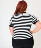 Smak Parlour Plus Size Black & White Striped Bat Cutout Sweater - Unique Vintage - Womens, TOPS, SWEATERS