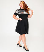 Smak Parlour Plus Size Black Witch Fair Isle Tammy Flare Dress - Unique Vintage - Womens, DRESSES, FIT AND FLARE