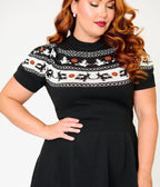 Smak Parlour Plus Size Black Witch Fair Isle Tammy Flare Dress - Unique Vintage - Womens, DRESSES, FIT AND FLARE