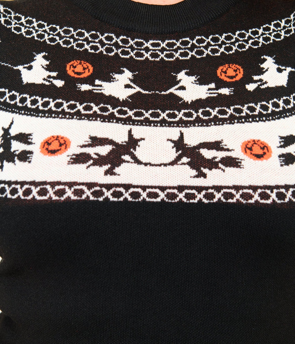 Smak Parlour Plus Size Black Witch Fair Isle Tammy Flare Dress - Unique Vintage - Womens, DRESSES, FIT AND FLARE