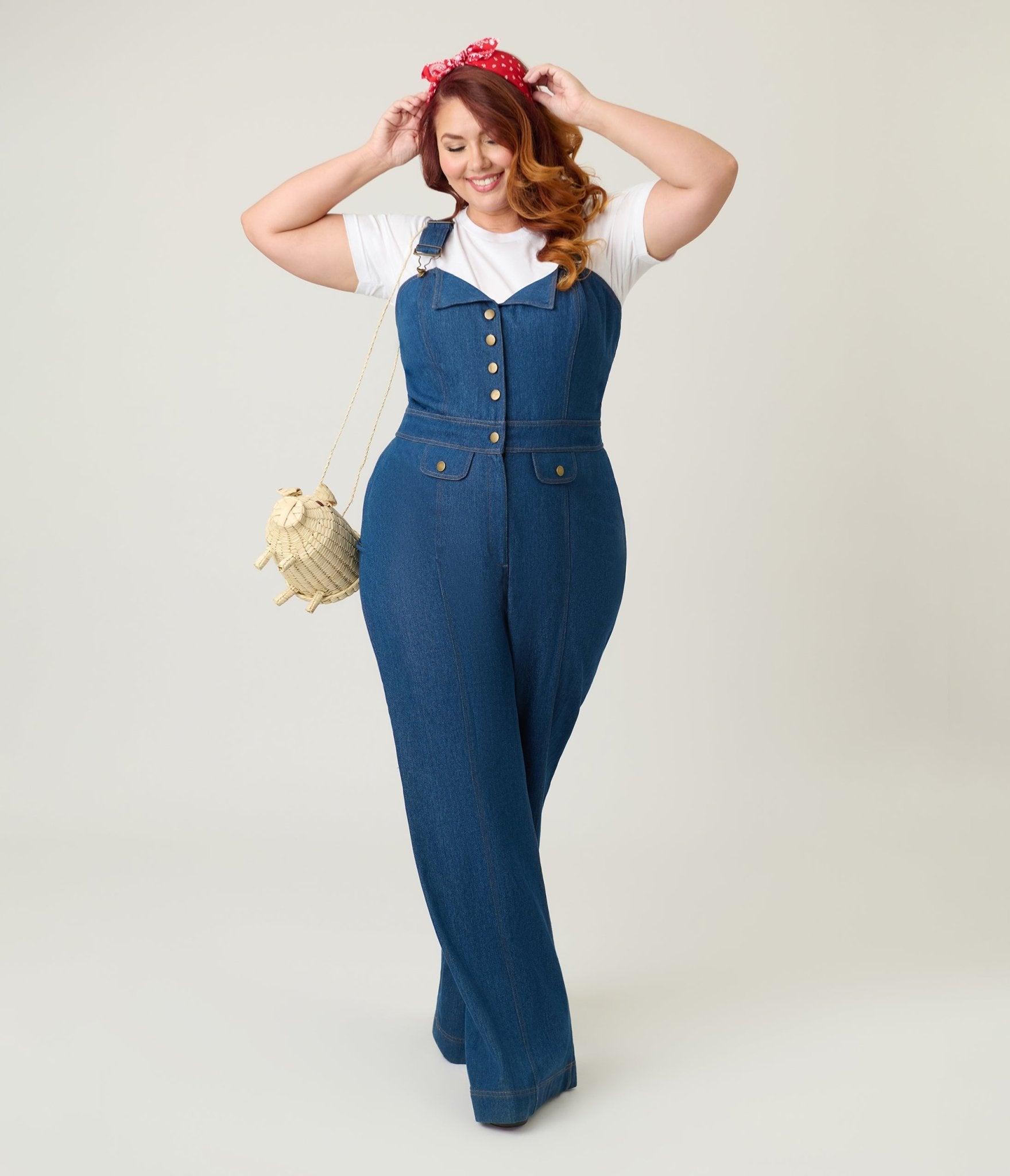 Smak Parlour Plus Size Blue Denim Wide Leg Dungarees - Unique Vintage - Womens, BOTTOMS, ROMPERS AND JUMPSUITS