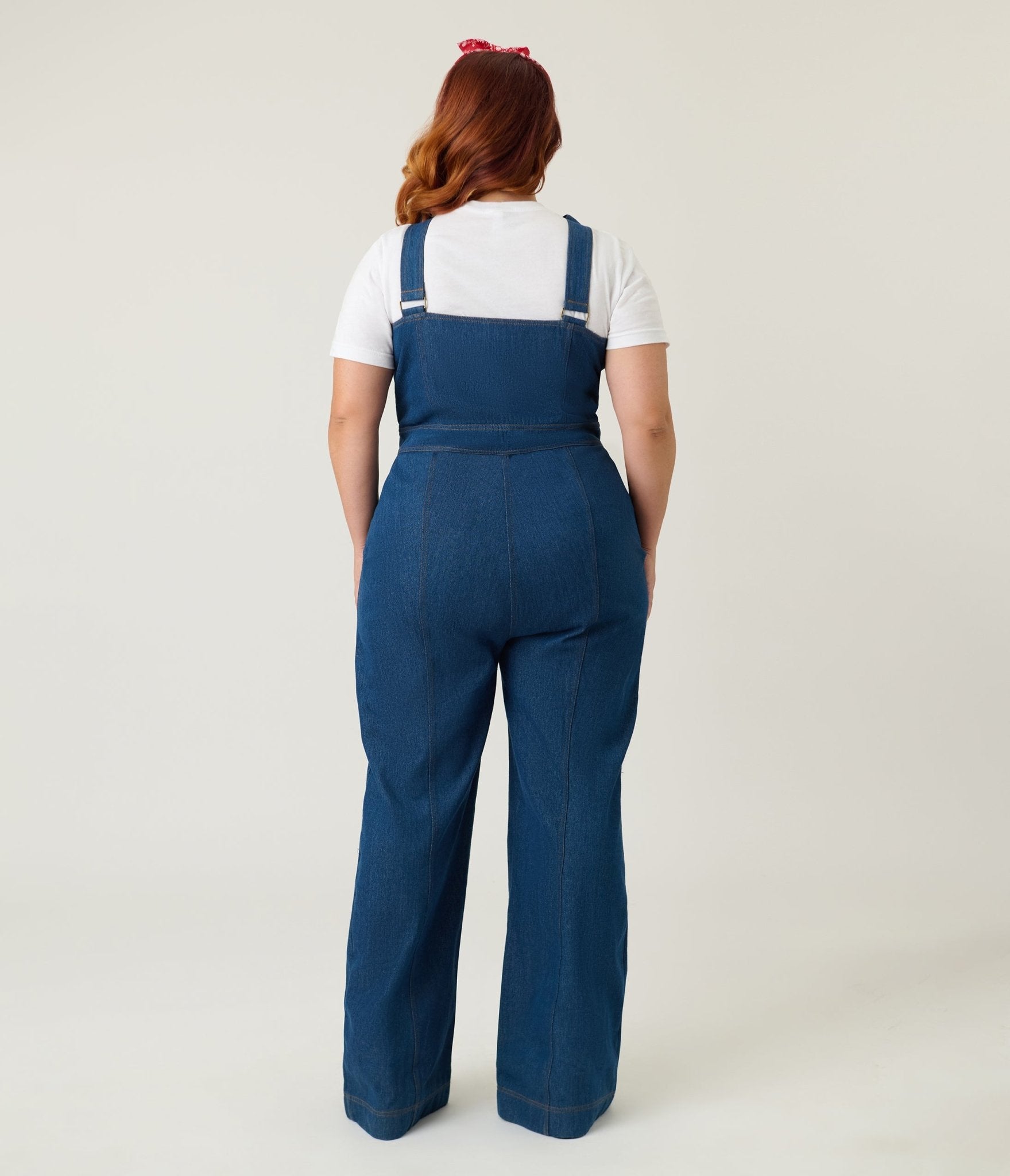 Smak Parlour Plus Size Blue Denim Wide Leg Dungarees - Unique Vintage - Womens, BOTTOMS, ROMPERS AND JUMPSUITS