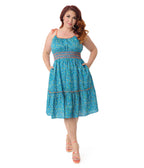 Smak Parlour Plus Size Blue Ditsy Floral Tiered Cotton Flare Dress - Unique Vintage - Womens, DRESSES, FIT AND FLARE