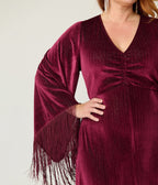 Smak Parlour Plus Size Burgundy Glitter Velvet Fringe Sleeve Stevie Maxi Dress - Unique Vintage - Womens, DRESSES, MAXI