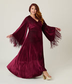 Smak Parlour Plus Size Burgundy Glitter Velvet Fringe Sleeve Stevie Maxi Dress - Unique Vintage - Womens, DRESSES, MAXI