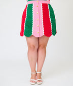 Smak Parlour Plus Size Candy Cane Christmas Stripe Campus Mini Skirt - Unique Vintage - Mini Skirts